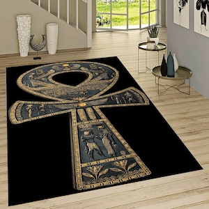 Egyptian Anubis Rug: Ancient Hieroglyph Decor, Non-Slip