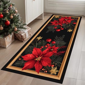 Poinsettia Christmas Rug: Holiday Runner, New Year Decor