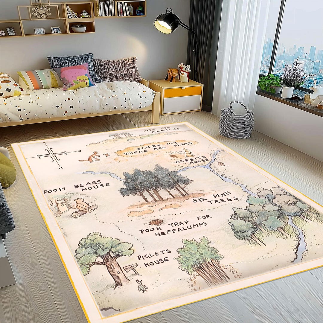 Winnie the Pooh Rug: Kids Playroom Decor, Non-slip Cotton Base - Etsy