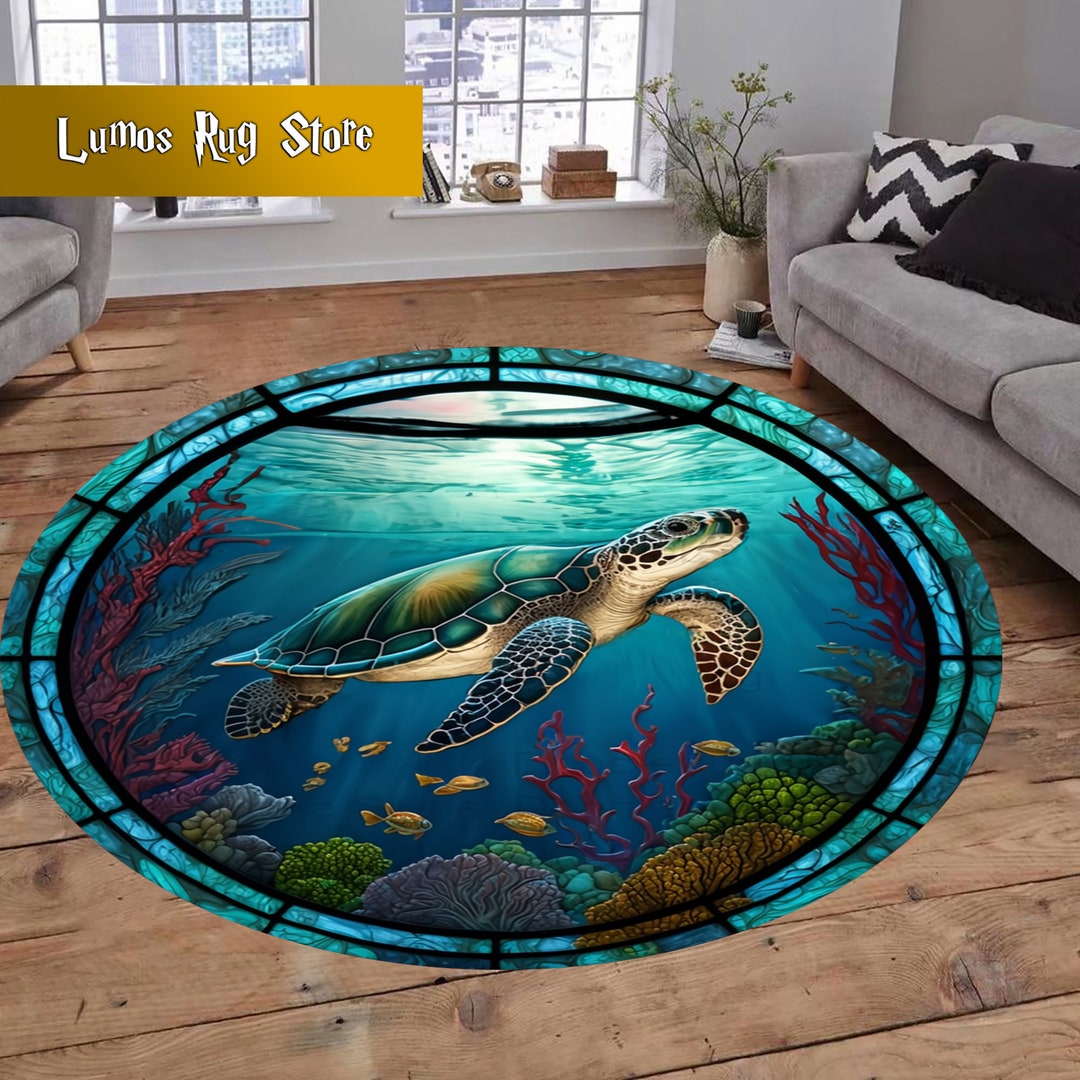 Round Turtle Rug Sea Turtle Round Rug: Ocean Animal Kids Room Decor - Etsy UK
