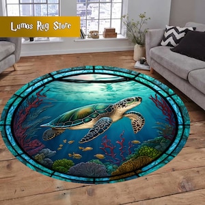 Sea Turtle Round Rug: Ocean Animal Kids Room Decor