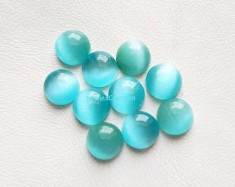 Cabochon lisse calibré Aqua Mona Lisa de forme ronde, lot de 10 pièces | Taille : 10 MM | Aqua Joconde AAA+ avec dos plat pour la fabrication de bijoux