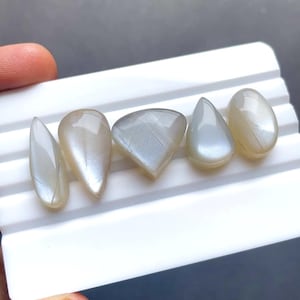 Grey Moonstone Cabochon Loose Gemstone 5 Pieces Lot | Size : 24-19 MM | AAA+ Natural Grey Moonstone For Handmade Jewelry - SC10271