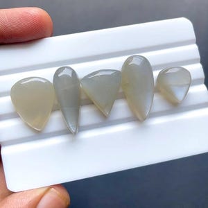 Grey Moonstone Cabochon Loose Gemstone 5 Pieces Lot | Size : 26-14 MM | AAA+ Natural Grey Moonstone For Handmade Jewelry - SC10278