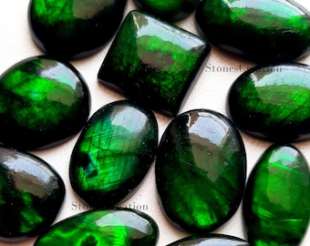 Green Labradorite Cabochon Wholesale Lot, Treated Green Labradorite By Weight With Different Shapes And Sizes Used For Jewelry Makin