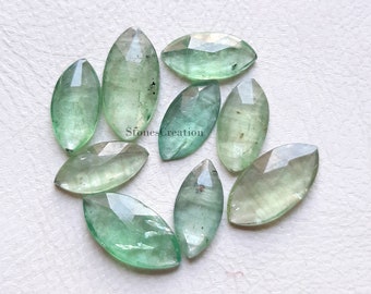 Natural Mint Green Kyanite Rosecut Marquise Shape Gemstone 10 Pieces Lot | Size : 7x14 MM | Mint Kyanite With Flat Back For Jewelry Making