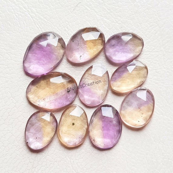 Natural Ametrine Gemstone Rose Cut Slice - Ametrine Rose Cut Flat Back Gemstone 10 Pieces Lot For Jewelry Making, Pendant, Ring