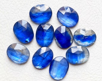 Natural Blue Kyanite 8x12mm Oval Shape Rosecut - Top Quality Blue Kyanite Rose Cut Flat Back Gemstone 10 Pieces Lot For Jewelry Making