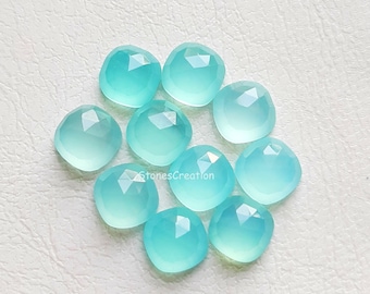 Aqua Chalcedon 8 MM Kissenform Rose Cut Edelstein 10 Stück Lot, AAA + Natürlicher Chalcedon mit flacher Rückseite für die Schmuckherstellung