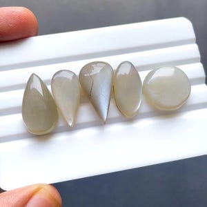 Grey Moonstone Cabochon Loose Gemstone 5 Pieces Lot | Size : 24-18 MM | AAA+ Natural Grey Moonstone For Handmade Jewelry - SC10272