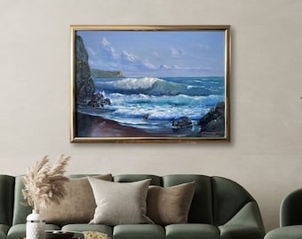 Black Sea coast | Sea weave original oil painting landscape Marine art Art Wall Home décor painting Gift painting canvas