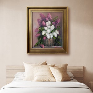 Lilac flowers oil painting Original still life painting Housewarming gift