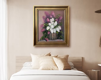 Lilac flowers oil painting Original still life painting Housewarming gift