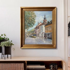 OIL PAINTING CITY Original Landscape Germany Durlach street Picture Unique Gift Fine Art Signed Wall Art Decoration Hangings