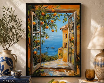 Open Window Henri Matisse Print, Henri Matisse Style Fauvism Painting, Modern Exhibition Print, Mediterranean Sea, Orange Tree, Coastal View