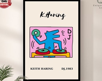 Keith Haring Dj Dog - Keith Haring Love, Keith Haring Art Poster, Pop Art Print, Keith Haring Print, Keith Haring Print , UniqueLineArtCo