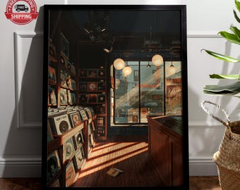Retro Vinyl Record Store Art Print, Vintage Music Shop Poster