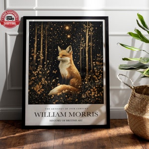 William Morris Moon & Stars Print, William Morris Exhibition Print, William Morris Poster, Vintage Wall Art, Textiles Art, Fox Poster