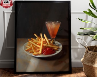 Margarita and Fries Canvas Print: Quirky Bar Cart Decor