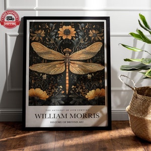 Dragonfly Wall Art, William Morris Dragonfly, Moody Wall Art, Dragonfly Print, William Morris, Aesthetic Wall Decor, Dark Cottagecore Art