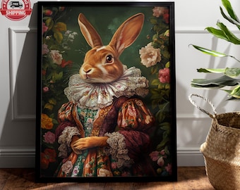 Royal Rabbit Portrait: Victorian Animal in Clothes Art Print