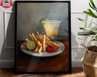 Margarita and Fries Canvas Print: Quirky Bar Cart Decor