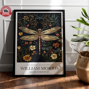 Dragonfly Wall Art, William Morris Dragonfly, Moody Wall Art, Dragonfly Print, William Morris, Aesthetic Wall Decor, Dark Cottagecore Art