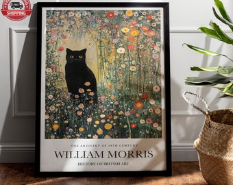 William Morris Black Cat Print: Vintage Kitchen Art Decor