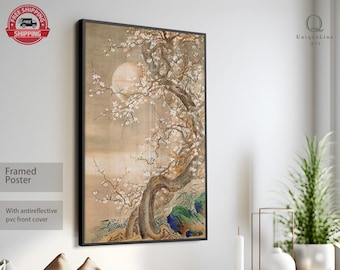 Fiore di prugna giapponese al chiaro di luna di So Shizan, Arte da parete giapponese, Arte da parete vintage, Stampa retrò, Arte da parete asiatica, Tela incorniciata, Inaugurazione della casa