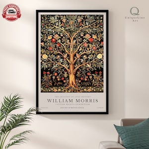 Stampa dell'albero della vita di William Morris, manifesto della mostra di William Morris, manifesto di William Morris, arte murale vintage, arte tessile, arte dell'albero della vita