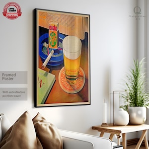 Beer Wall Art / Vintage Poster, Framed Canvas Wall Art, Retro Wall Art, Advertising Poster Print, Gift İdea, Home Decor, Beer and Cigarette