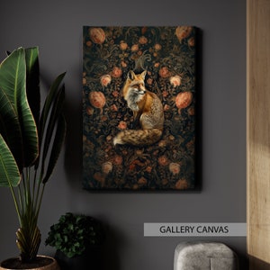 William Morris Inspired Fox Art Print, Fox Print Poster Nature Living Room Art,Forest Wall Art,Kitchen Art,UniqueLineArtCo, Wall art Canvas