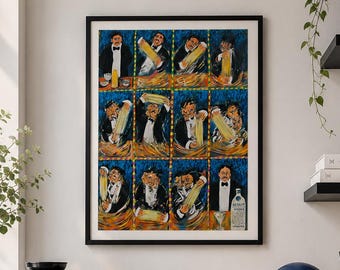 Guy Buffet The Making Of Perfect Martini Print, Vintage Food & Drink Poster, Bar Decor, Retro Bar Print