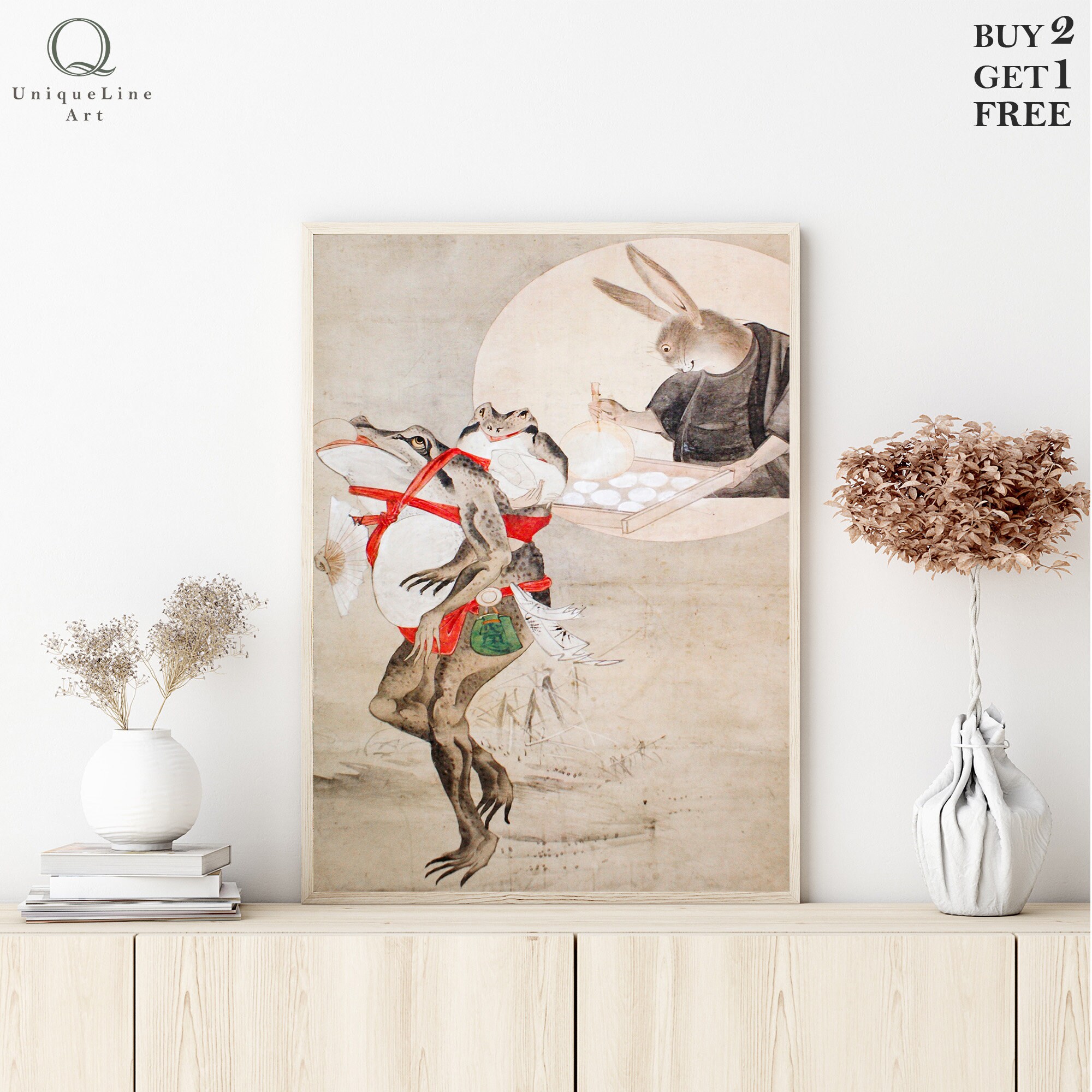 Japanese Frog and Rabbit, Japanese Wall Art, Vintage Wall Art, Japandi ...