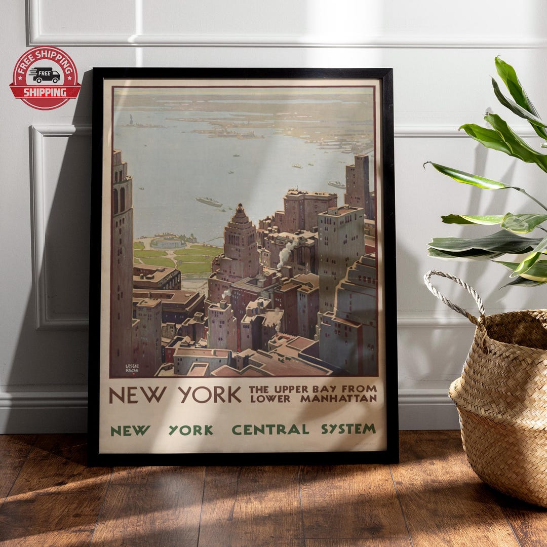 Vintage New York City Poster: Retro Manhattan Skyline Travel Print - Etsy