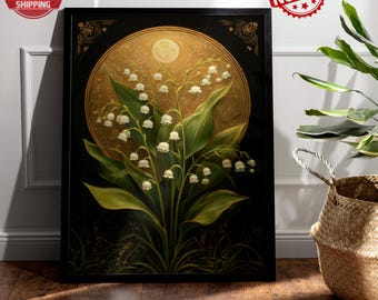Art Nouveau Botanical Wall Art, Vintage Floral Poster, Golden Flower Illustration, Nature Inspired Print, Elegant Home Decor