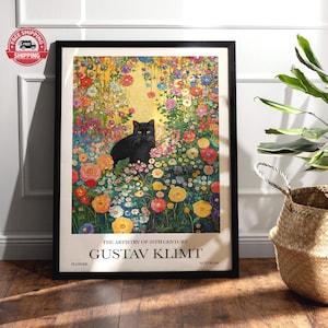 グスタフ・クリムトの庭の猫のプリント、クリムトの花の猫のポスター