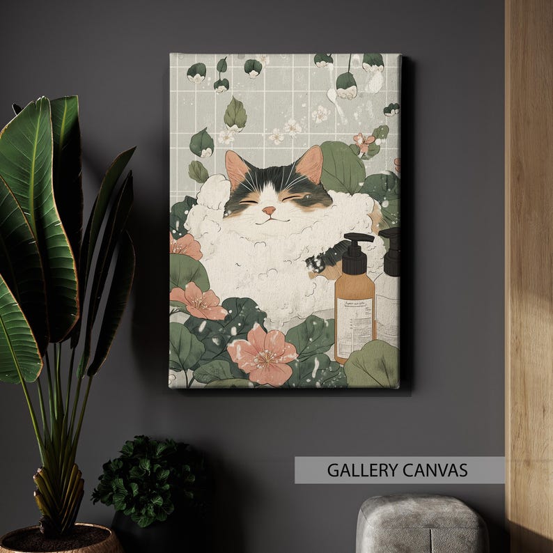 Tabby Cat Bath Art Print, Japanese Ukiyoe Bathroom Decor - Etsy