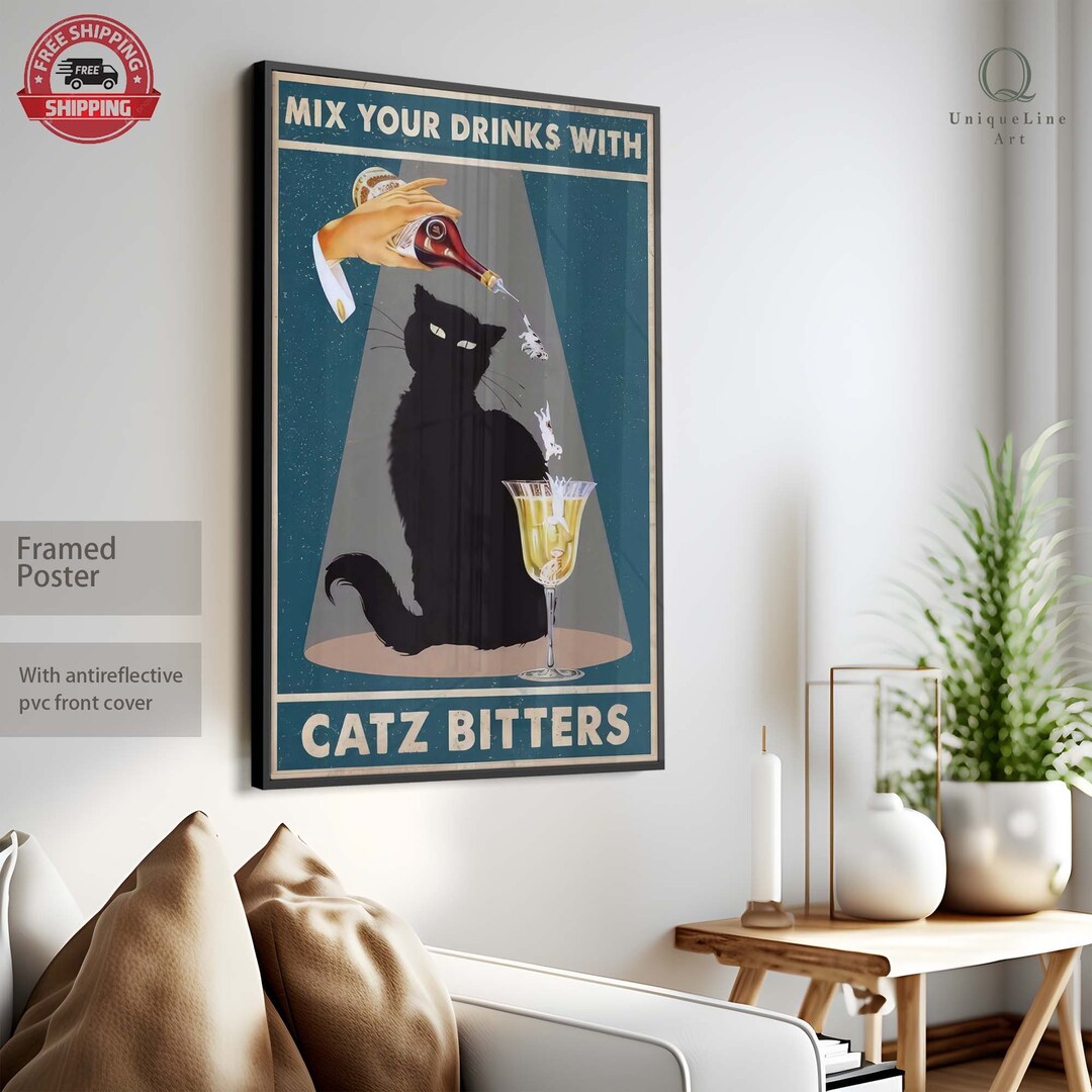 Catz Bitters Vintage Poster,bar Wall Decor, Liquor Black Cat Wall Art