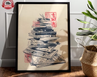 Japanese Retro Music Poster: Melting Vinyl Record Newspaper Print