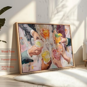 Impresión enmarcada de "Cheers": Arte minimalista de pared para carrito de bar, arte de "Cheers", decoración elegante para carrito de bar, póster vintage de comida y bebida, decoración de bar