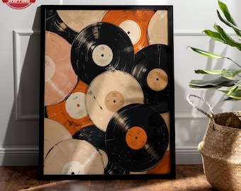 Vintage Vinyl Record Poster: Retro Music Wall Art, Record Collection Print, Mid Century Modern Decor, Music Lover Gift