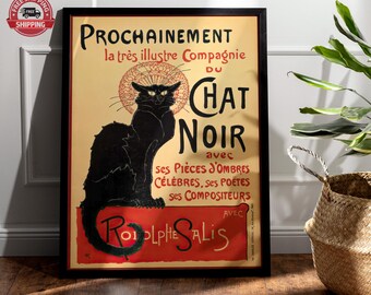 Le Chat Noir Vintage Art Print: Theophile Steinlen Art Nouveau Poster