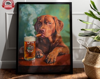 Funny Dog Print: Vintage Beer Poster, Man Cave Bar Decor