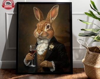Royal Rabbit Portrait: Victorian Animal in Clothes Art Print