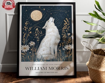 William Morris Moon & Stars Print: Vintage Wolf Art, Celestial Design