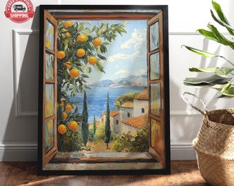 Open Window Henri Matisse Print, Henri Matisse Style Fauvism Painting, Modern Exhibition Print, Mediterranean Sea, Orange Tree, Coastal View