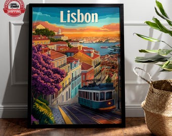 Lisbon Travel Poster: Vintage Cityscape Art Print