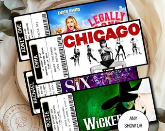 Personalised theatre ticket reveal, surprise birthday gift, showtime concert event ticket, any show, musical event voucher for Christmas