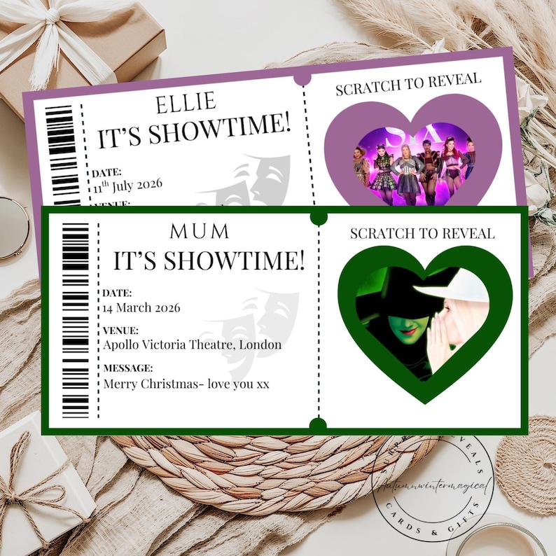 Personalised theatre ticket scratch card reveal, Surprise scratch reveal showtime ticket, scratch reveal for a surprise gift, concert, panto bild 1